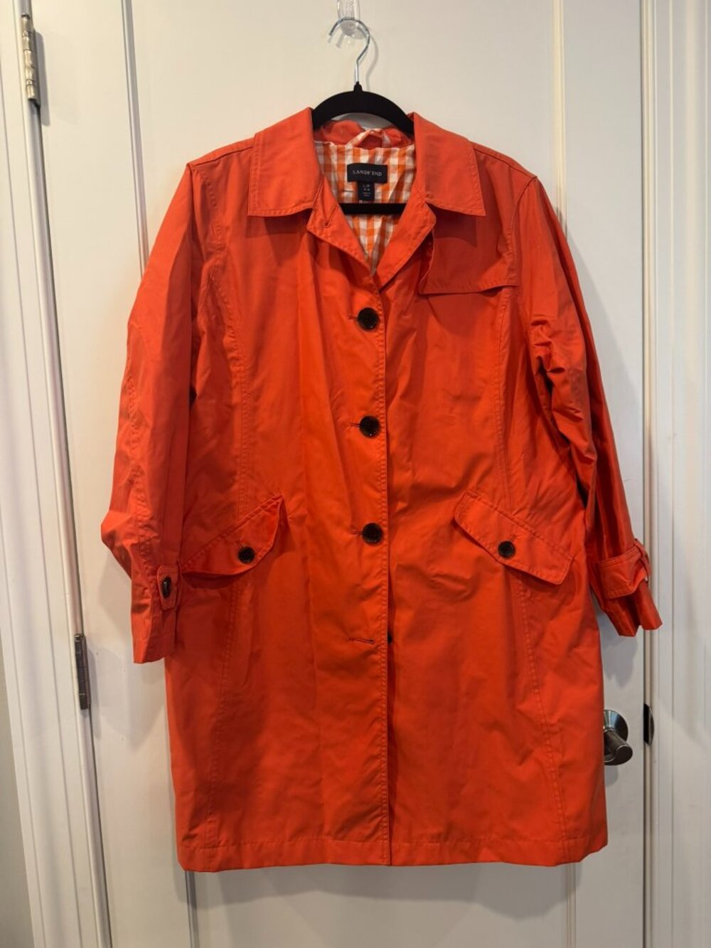 Lands’ End Orange Trench/Raincoat Long Sleeves Buttons - Women's Petite Large